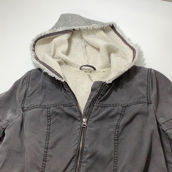 Free People Utility Army zip up hooded distressed lined lightweight jacket SZ S - Picture 6 of 16